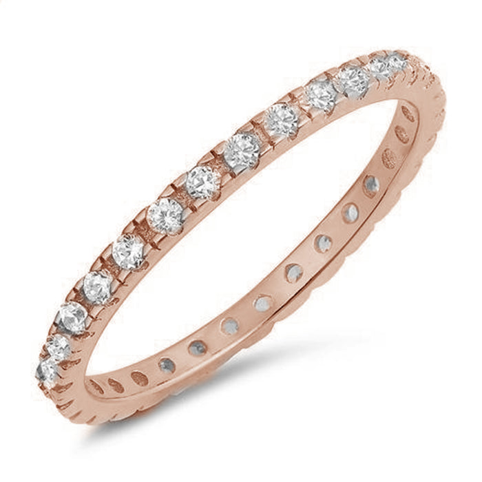 CLOSEOUT! ROSE GOLD WHITE CZ ETERNITY BAND .925 Sterling Silver Ring