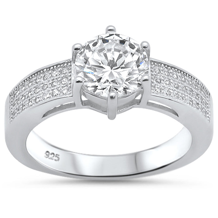 CLOSEOUT! Round Solitaire & Pave Set Cz .925 Sterling Silver Ring
