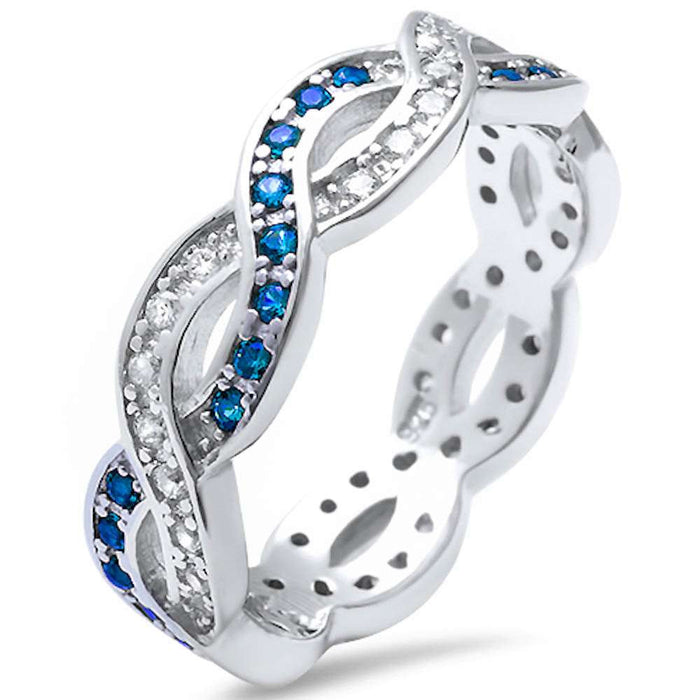 CLOSEOUT! Blue Sapphire & Cubic Zirconia Infinity Band .925 Sterling Silver Ring