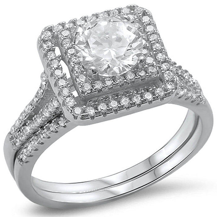 CLOSEOUT!Fine Cz Wedding Set .925 Sterling Silver Ring
