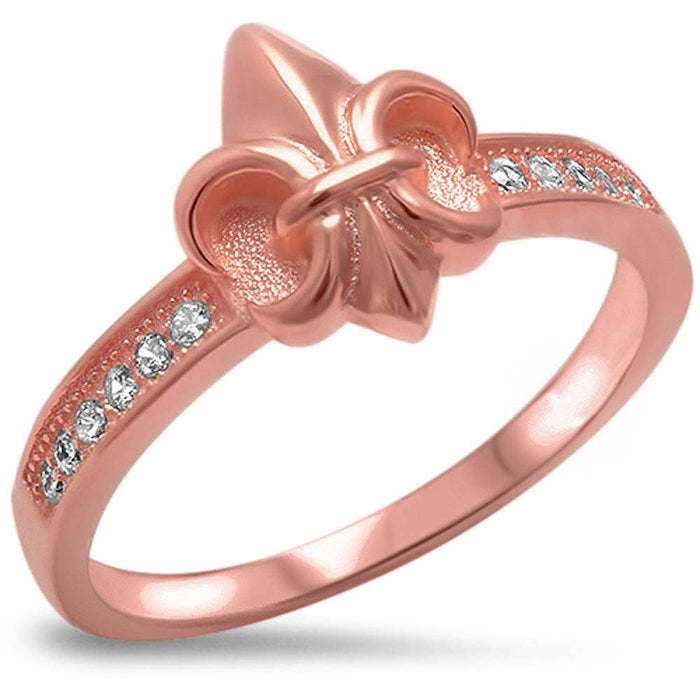 CLOSEOUT!Rose Gold Plated Fleur De Lis .925 Sterling Silver Ring Sizes 4-11