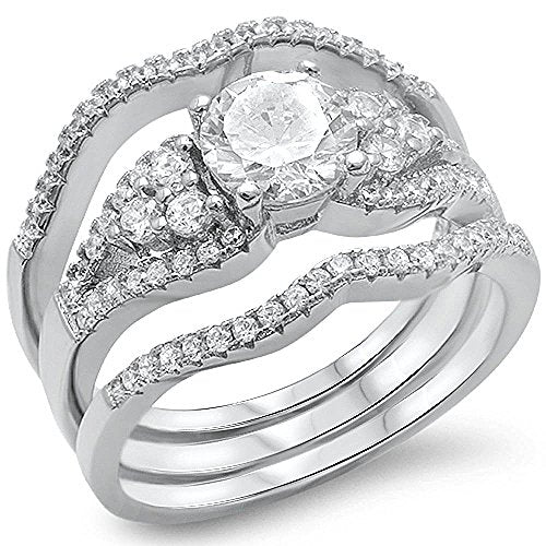 CLOSEOUT! 1.50ct Round Cz 3 Rings Wedding Set .925 Sterling Silver Ring