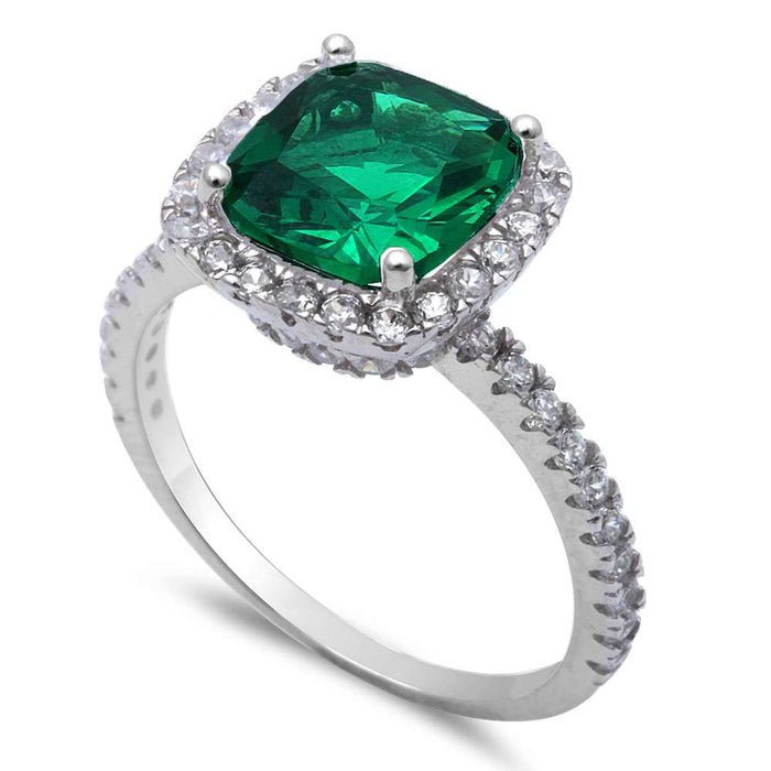 CLOSEOUT! 3ct Green Emerald & Russian CZ .925 Sterling Silver Ring