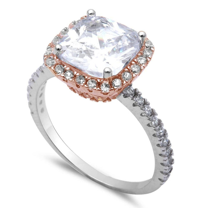 CLOSEOUT! 3ct Two Tone Cushion Cut Fine Cz .925 Sterling Silver Ring