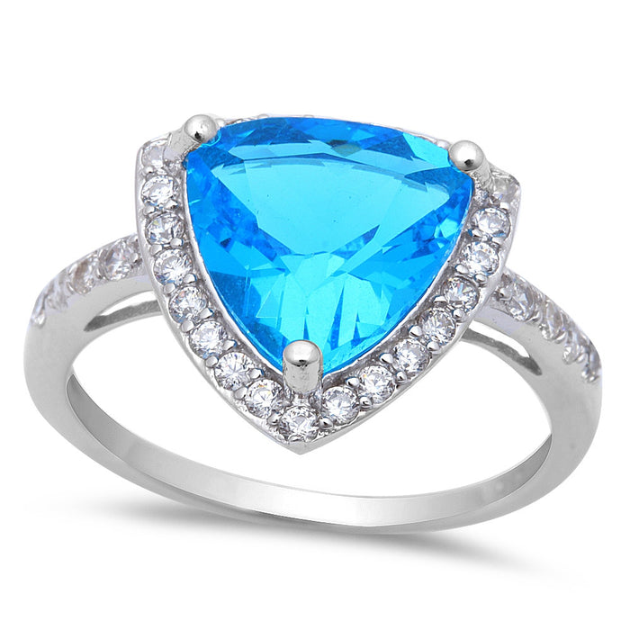 CLOSEOUT!5.50ct Trillion Cut Blue Topaz & CZ .925 Sterling Silver Ring