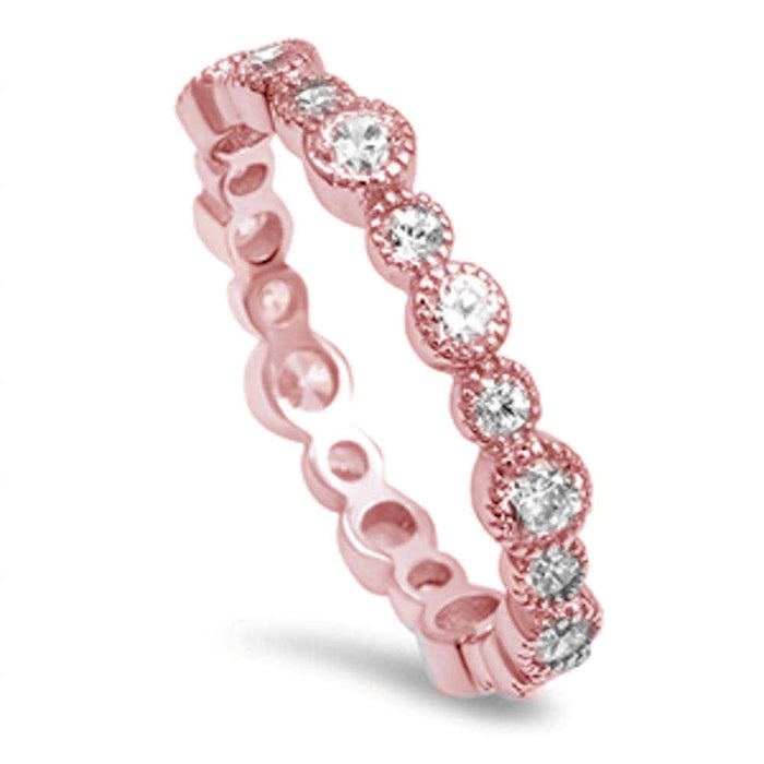 CLOSEOUT! Rose Gold Plated Round Cz Eternity Band .925 Sterling Silver Ring