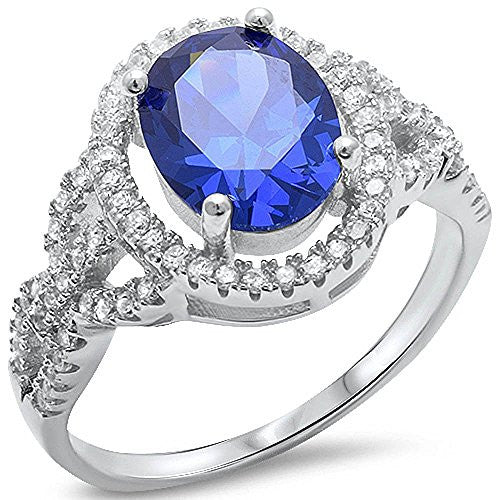CLOSEOUT!Oval Tanzanite & Cz .925 Sterling Silver Ring
