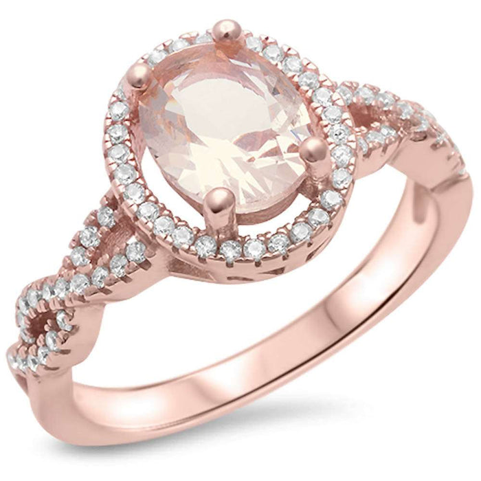 CLOSEOUT! Rose Gold Plated Morganite & Cubic Zirconia .925 Sterling Silver Ring