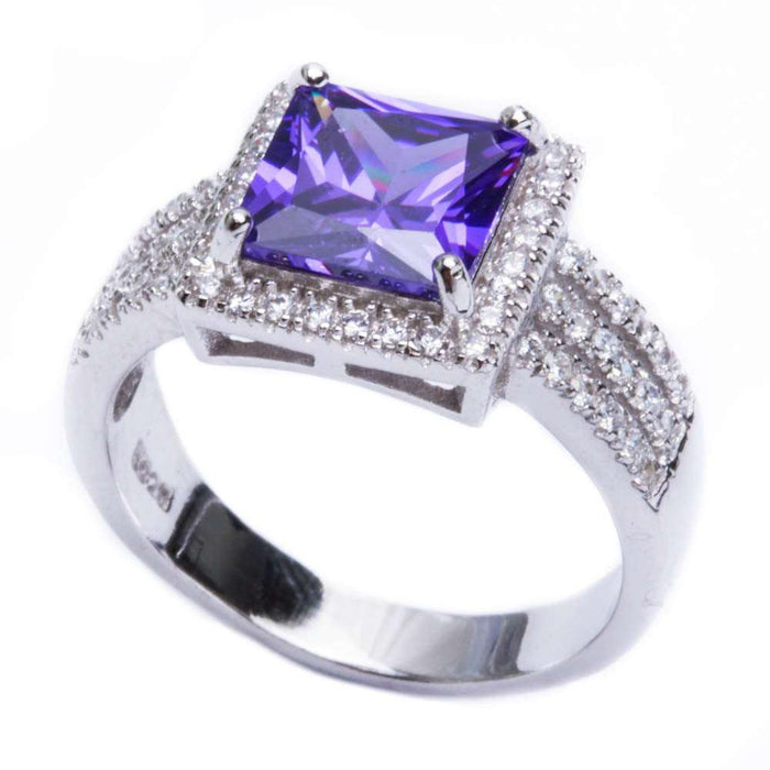 CLOSEOUT! 5.50ct Princess Cut Amethyst & Cz .925 Sterling Silver Ring