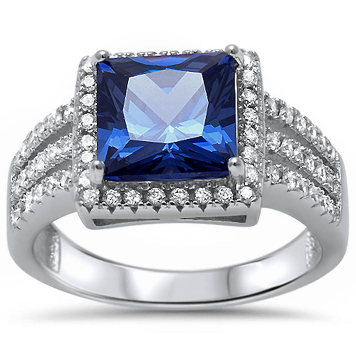 CLOSEOUT! 5.50ct Princess Cut Tanzanite & Cz .925 Sterling Silver Ring