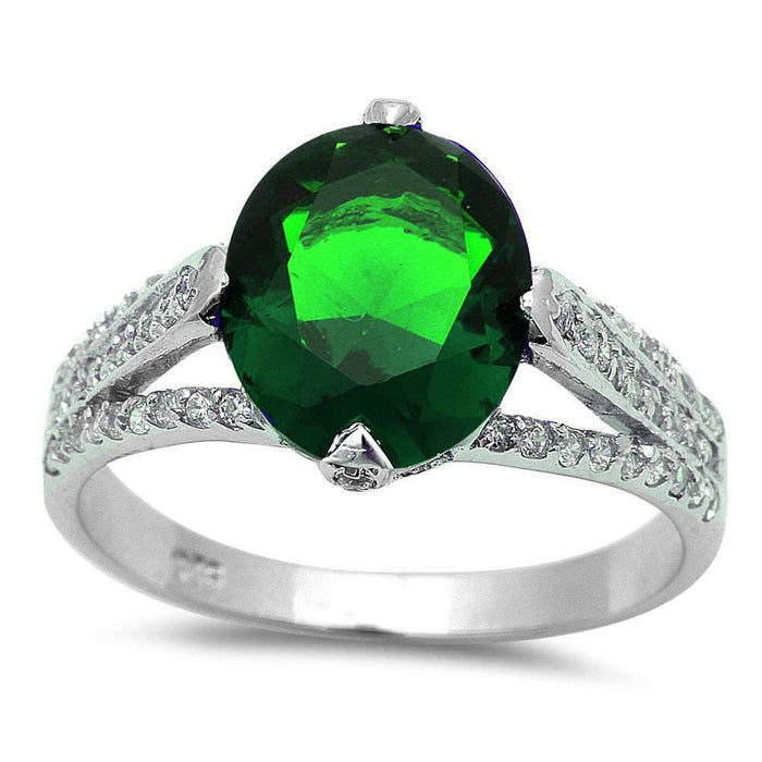 CLOSEOUT!.925 Sterling Silver 4ct Oval Cut Green Emerald & Cz Fashion Ring