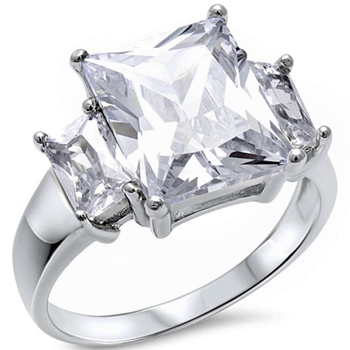 CLOSEOUT! Radiant Cut & Baguette Cz .925 Sterling Silver Ring