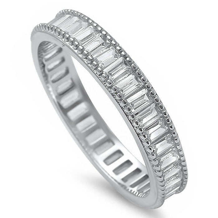 CLOSEOUT! Elegant Baguette Cz Fashion Engagement Band .925 Sterling Silver Ring