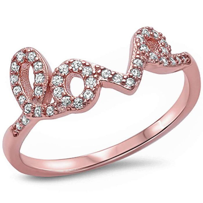 CLOSEOUT! Rose Gold Plated LOVE .925 Sterling Silver Ring