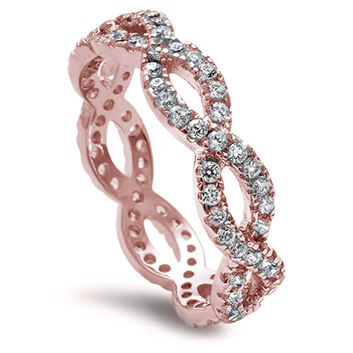 CLOSEOUT! Rose Gold Plated Beautiful Cz Eternity Infinity .925 Sterling Silver Ring