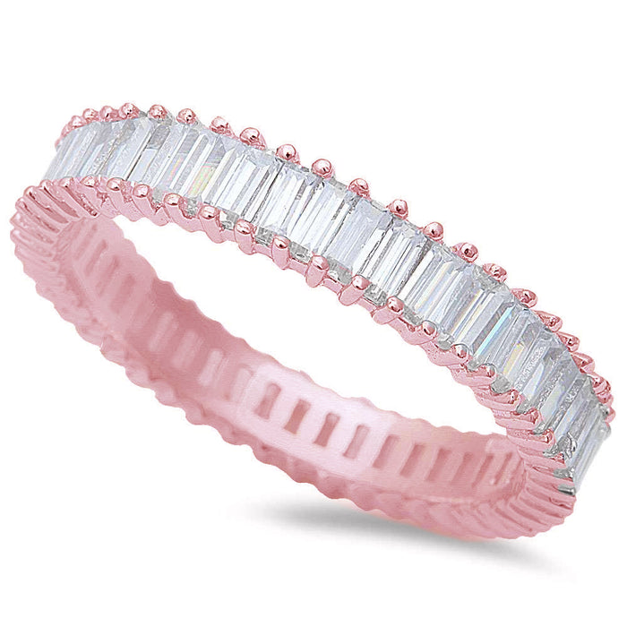 CLOSEOUT! Rose Gold Plated Baguette Cz Fashion Engagement Band .925 Sterling Silver Ring Sizes 4-11