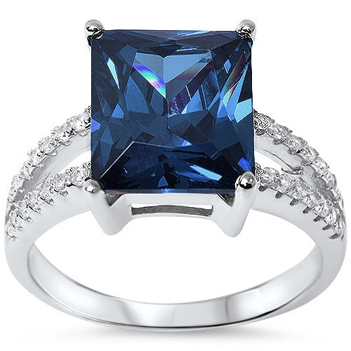 Closeout!12x10 Radiant Cut Blue Sapphire & Cz .925 Sterling Silver Ring