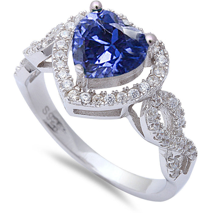 CLOSEOUT!Heart Shaped Tanzanite & Cz .925 Sterling Silver Ring