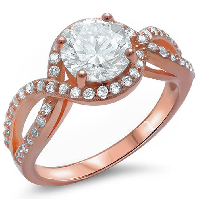 CLOSEOUT!1.50ct Rose Gold Plated Halo Solitaire .925 Sterling Silver Ring