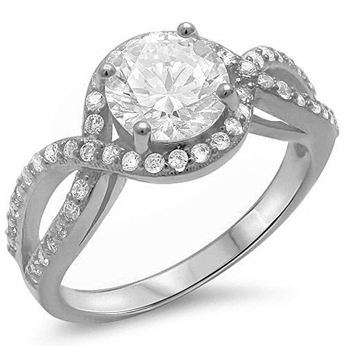 CLOSEOUT! 1.50CT Halo Round Cubic Zirconia Solitaire Engagement .925 Sterling Silver Ring