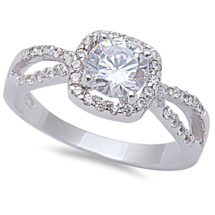 CLOSEOUT! Halo Style Cubic Zirconia Solitaire .925 Sterling Silver Ring