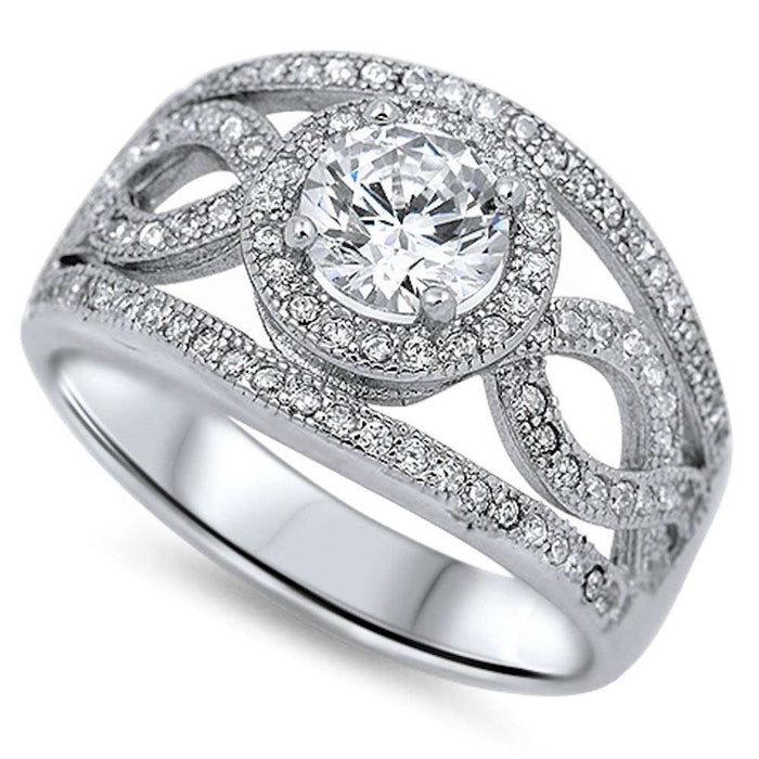 CLOSEOUT! 3CT Fine Round & Pave Cz High Fashion .925 Sterling Silver Ring