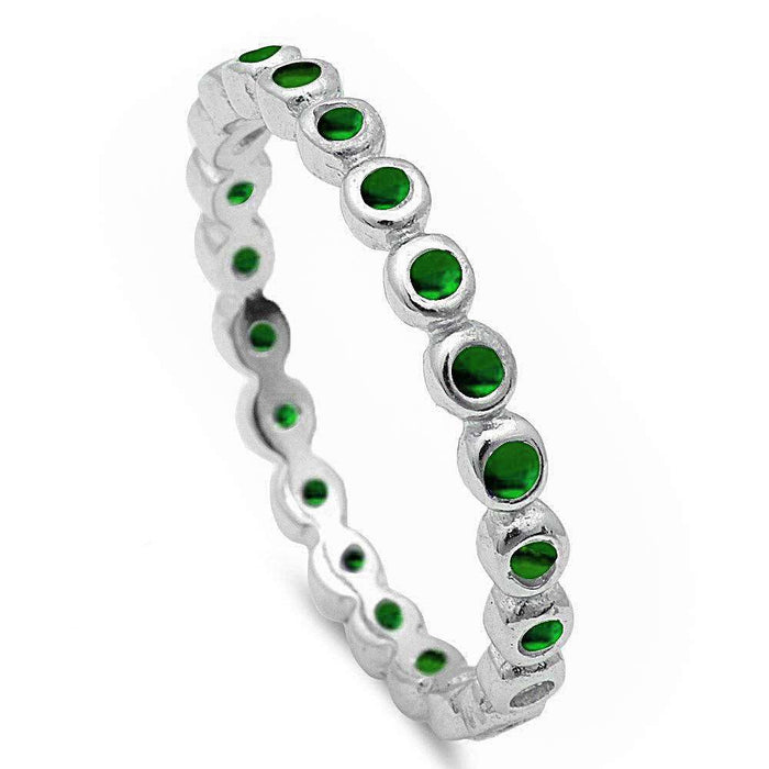 CLOSEOUT!Green Emerald Eternity .925 Sterling Silver Band Ring Sizes 4-10