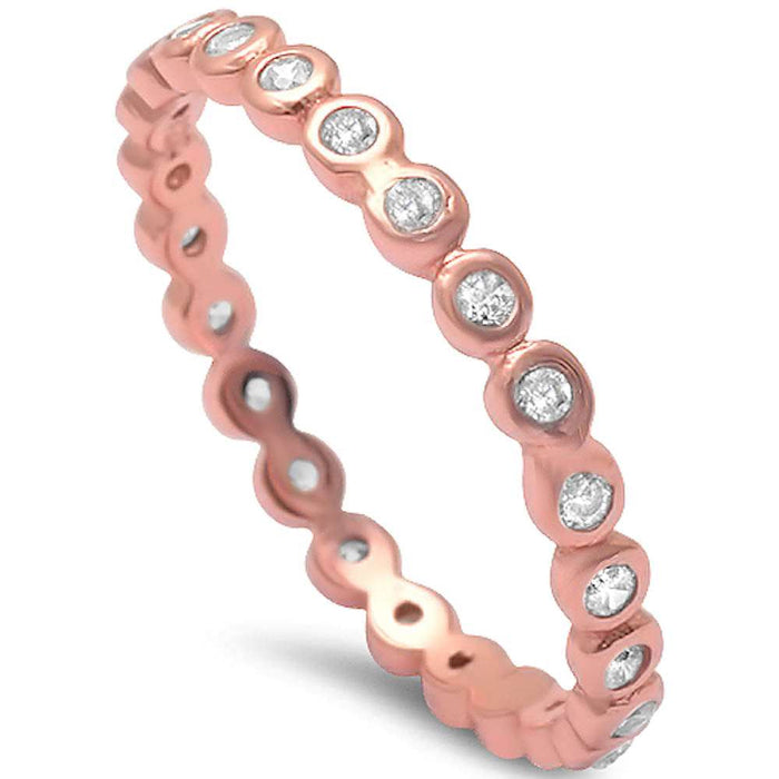 CLOSEOUT! Rose Gold Plated Cz Eternity Band .925 Sterling Silver Ring Sizes 4-9