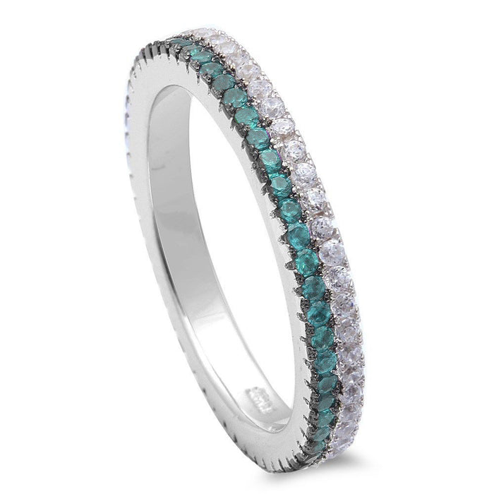 CLOSEOUT! Aquamarine & Cz Band .925 Sterling Silver Ring