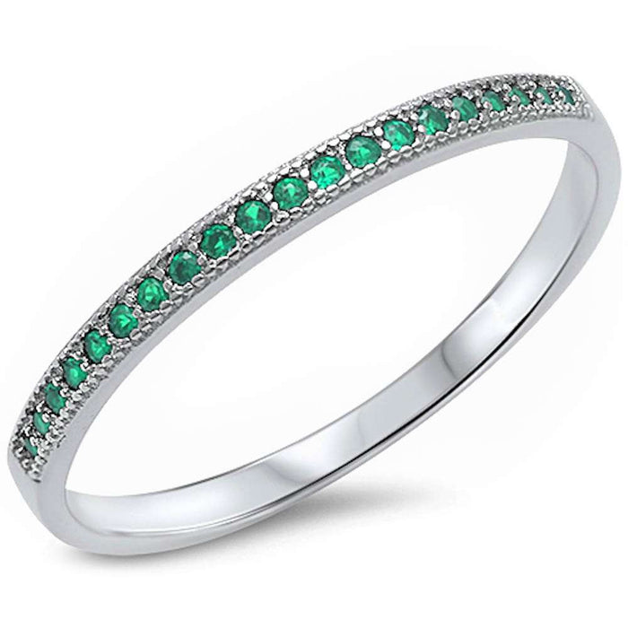 CLOSEOUT! Green Emerald Eternity Style Band .925 Sterling Silver Ring