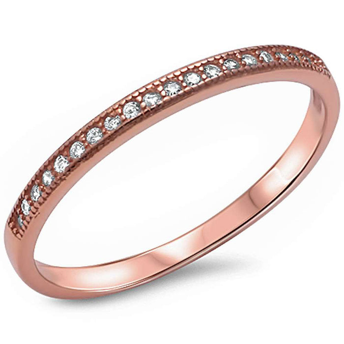 CLOSEOUT! Rose Gold Plated Micro Pave Cz Band .925 Sterling Silver Ring