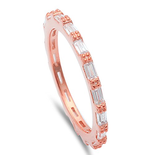 CLOSEOUT! Rose Gold Baguette Cubic Zirconia Eternity Style Band .925 Sterling Silver Ring