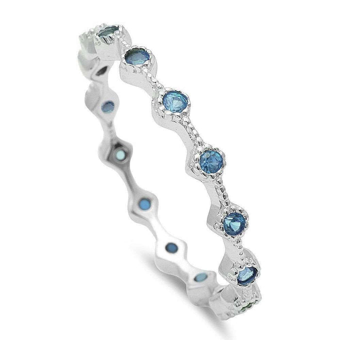 CLOSEOUT! Aquamarine Eternity Style Band .925 Sterling Silver Ring