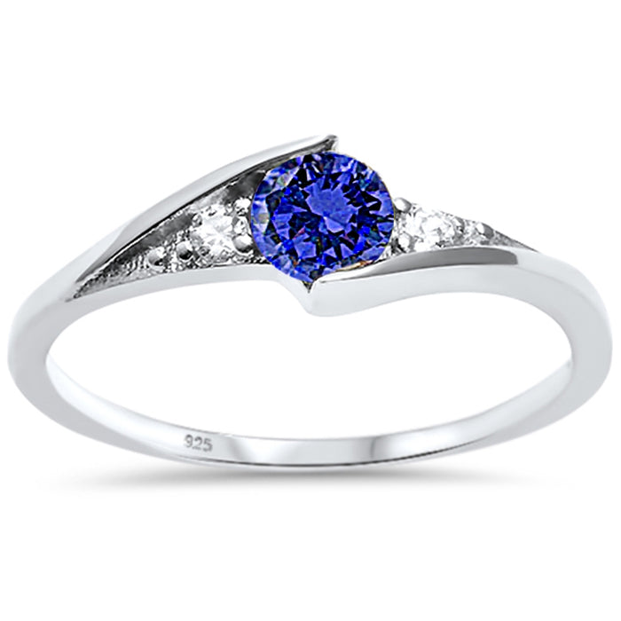CLOSEOUT! New Round Blue Sapphire Solitaire Fashion .925 Sterling Silver Ring Sizes 3-10