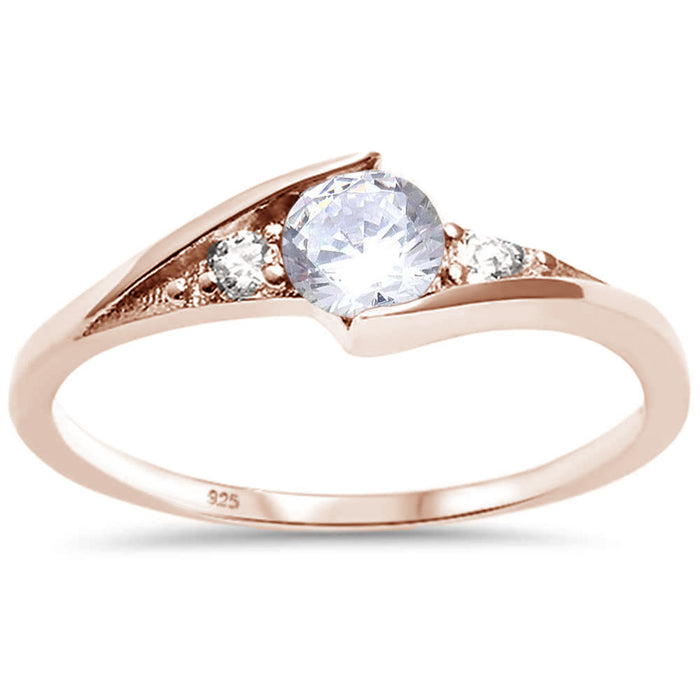 CLOSEOUT! Rose Gold Plated CZ Solitaire .925 Sterling Silver Ring