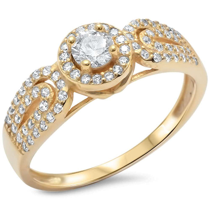 CLOSEOUT!Yellow Gold Plated Round & Pave Cz .925 Sterling Silver Ring