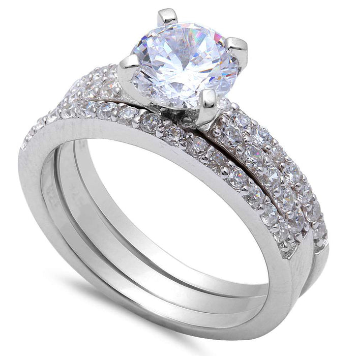 CLOSEOUT! 1.50CT Cubic Zirconia Solitaite 3 Piece Set .925 Sterling Silver Ring