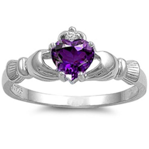 Amethyst Heart Claddagh Ring .925 Sterling Silver