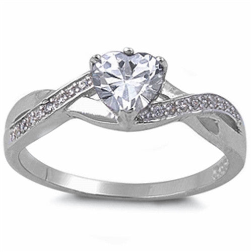 CLOSEOUT!Clear Cz Heart with Cz Accent .925 Sterling Silver Ring
