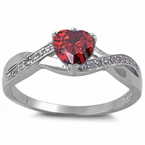 CLOSEOUT! Garnet Heart with Cz Accent .925 Sterling Silver Ring