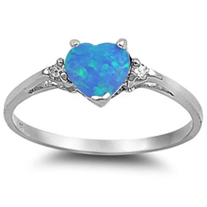 Blue Opal Heart & Cz .925 Sterling Silver Ring