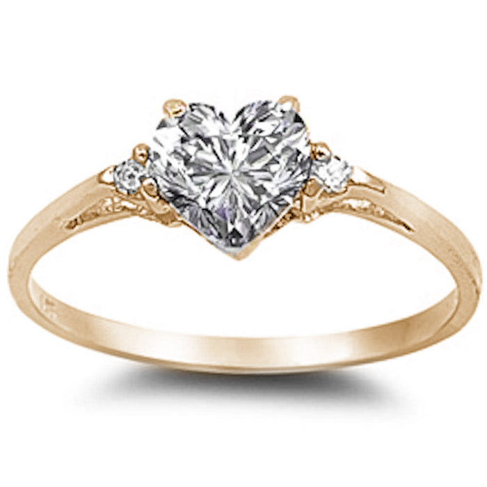 Yellow Gold Plated Cubic Zirconia Heart .925 Sterling Silver Ring