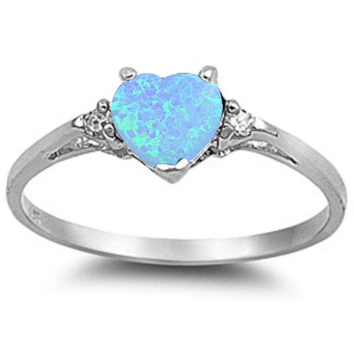 Light Blue Opal Heart & Cz .925 Sterling Silver Ring