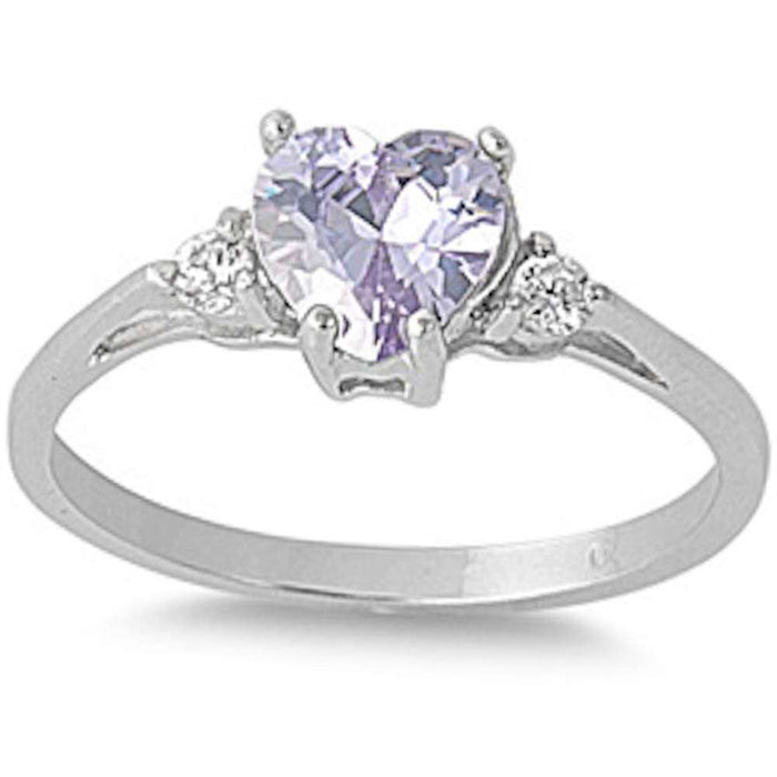 Light Lavender Heart & Cz .925 Sterling Silver Ring