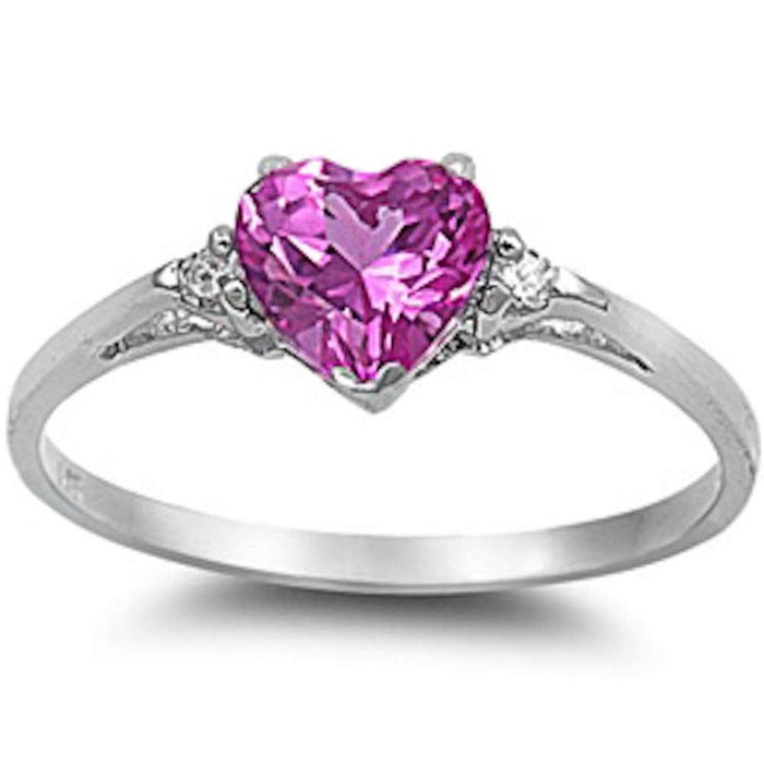 Rose Pink Heart & Cz .925 Sterling Silver Ring