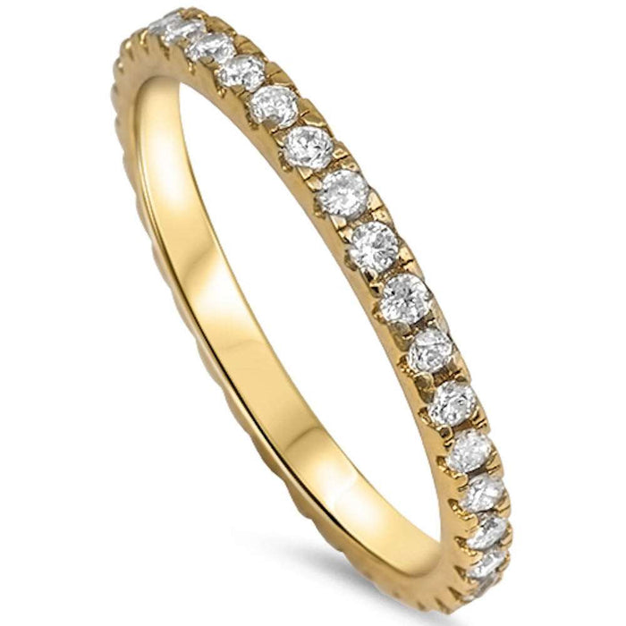 Yellow Gold Plated Cz Eternity Style Band .925 Sterling Silver Ring Sizes 2-12