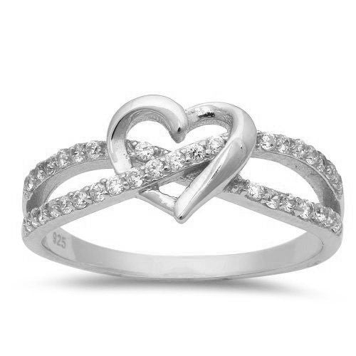 CLOSEOUT! Cz Infinity Twist with Heart .925 Sterling Silver Ring