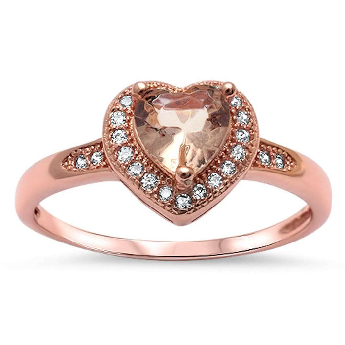 CLOSEOUT! Heart Morganite & Cz Promise Engagement .925 Sterling Silver Ring