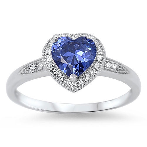 CLOSEOUT!Halo Style Heart Cut Tanzanite Promise Solitaire Ring .925 Sterling Silver