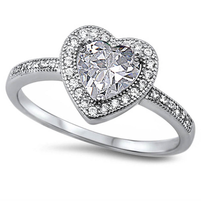 CLOSEOUT! Clear Cz Heart .925 Sterling Silver Ring